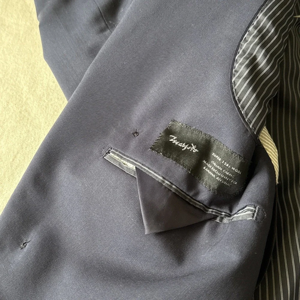 Banana Republic Double Breasted 40S Navy Blue Marzotto Wool Slim Blazer